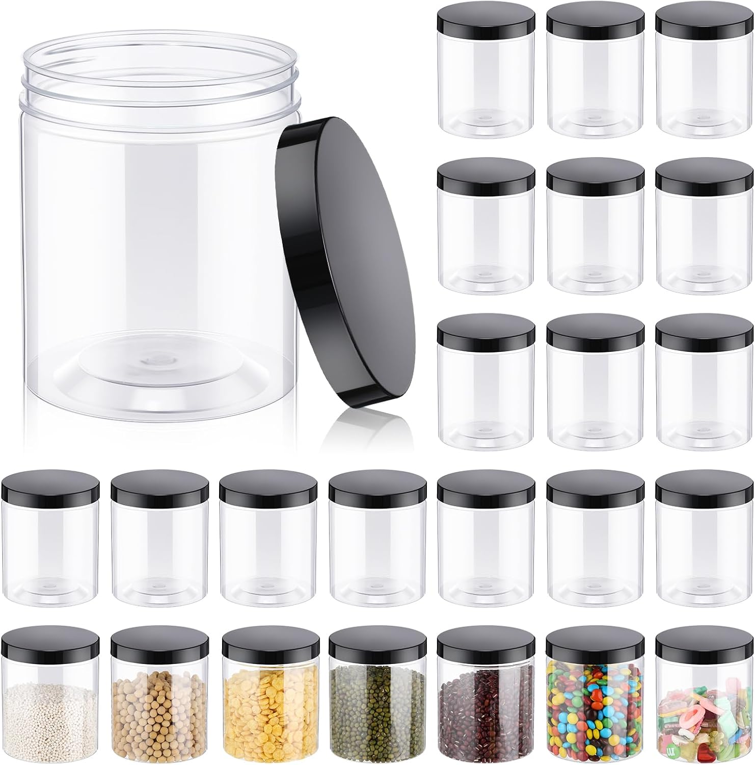 Food Storage Jars - 24 Pcs 16oz Plastic Jars with