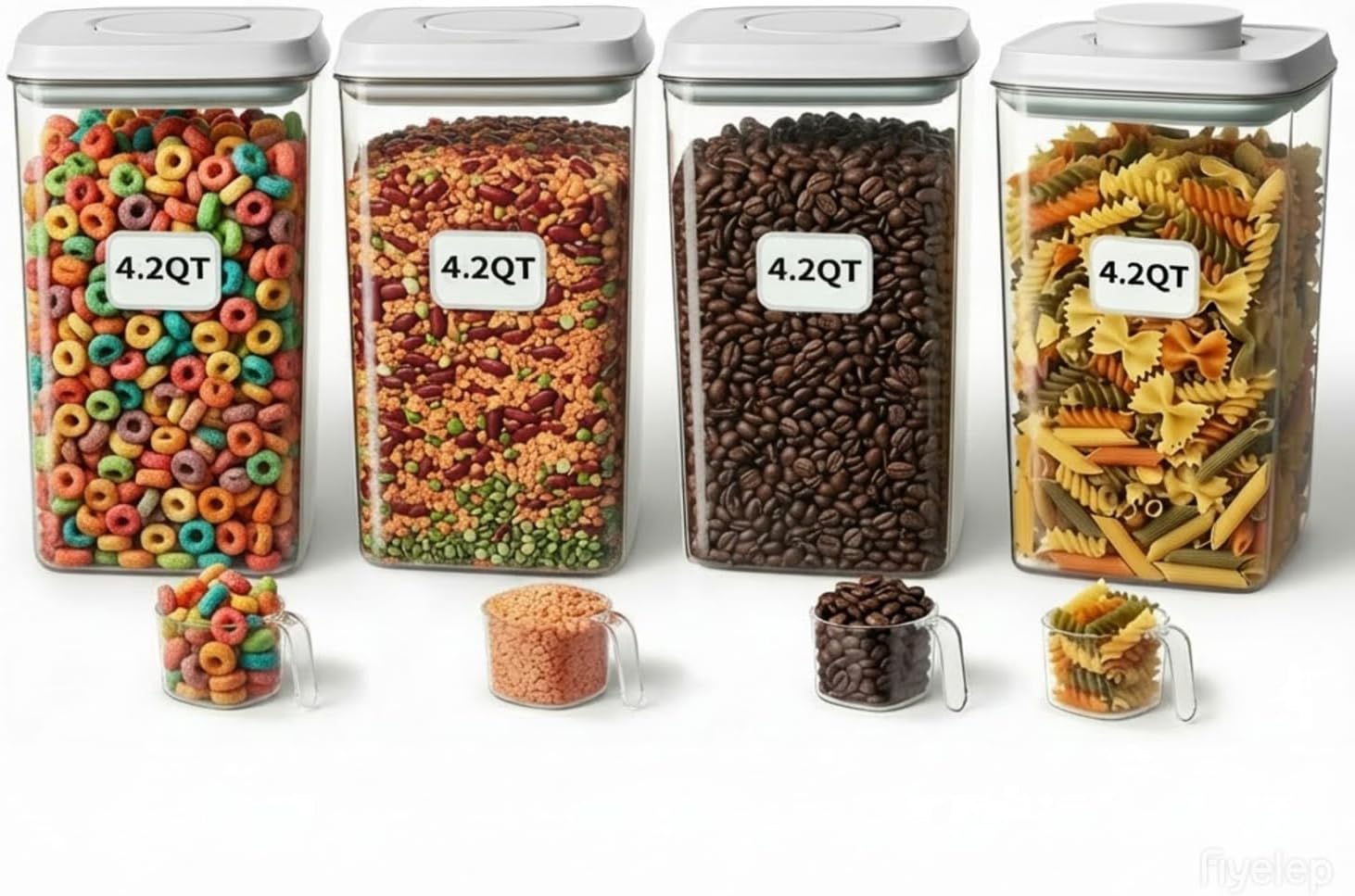 Food Storage Kitchen Container Set - 4 Pcs Large Pop Airtight Food