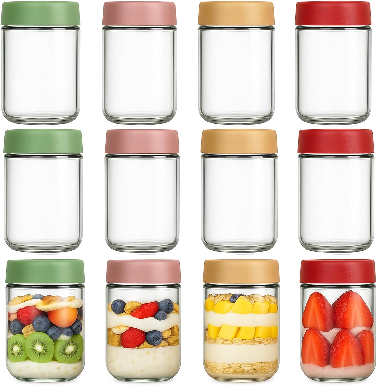 Food Storage Jars - 12 Pack Overnight Oats Containers with