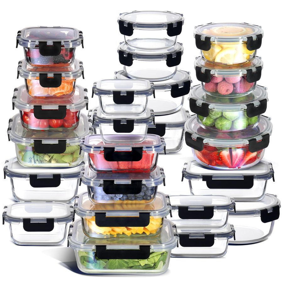 Food Storage Kitchen Container Set - 48pc Glass Storage Containers with Lids,