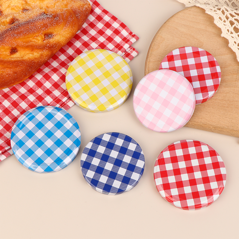 Food Storage Glass Round - 10 Pcs Colorful Lattice Jam Jars