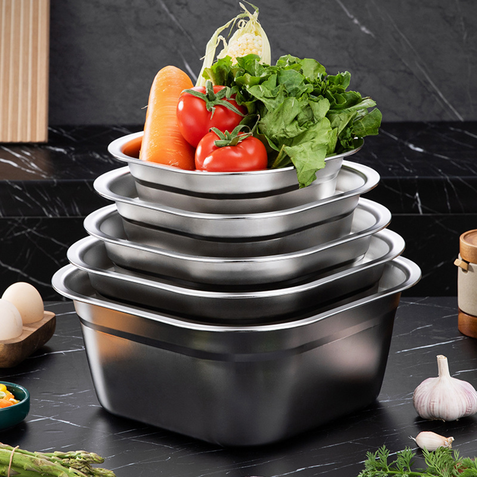 Food Storage Stainless Steel Containers - Stainless Steel Square Basin Versatile Mixing
