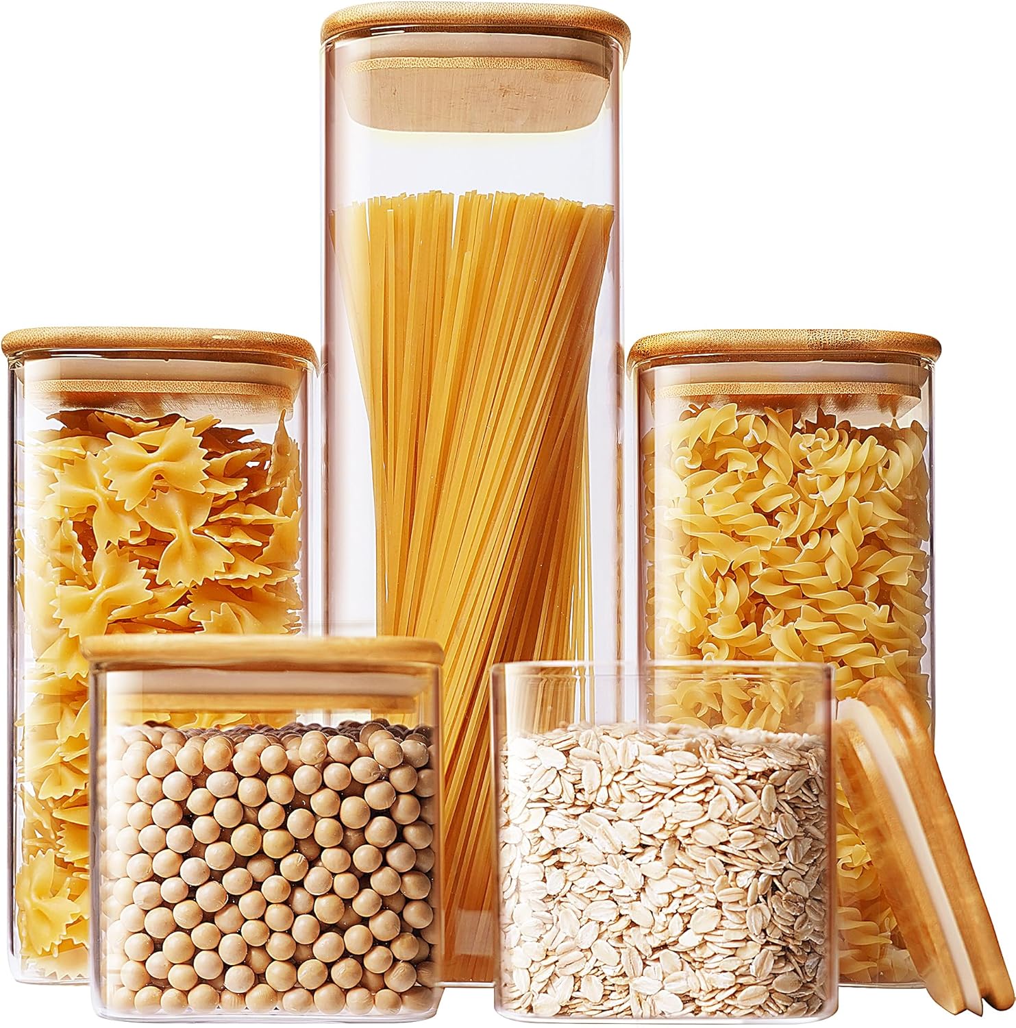 Food Storage Jars - Square Glass Jars with Bamboo Lids