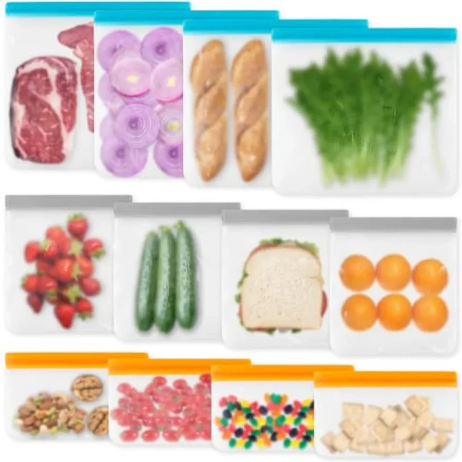 Food Storage Silicone Bags - Reusable Freezer Bags for Home Food
