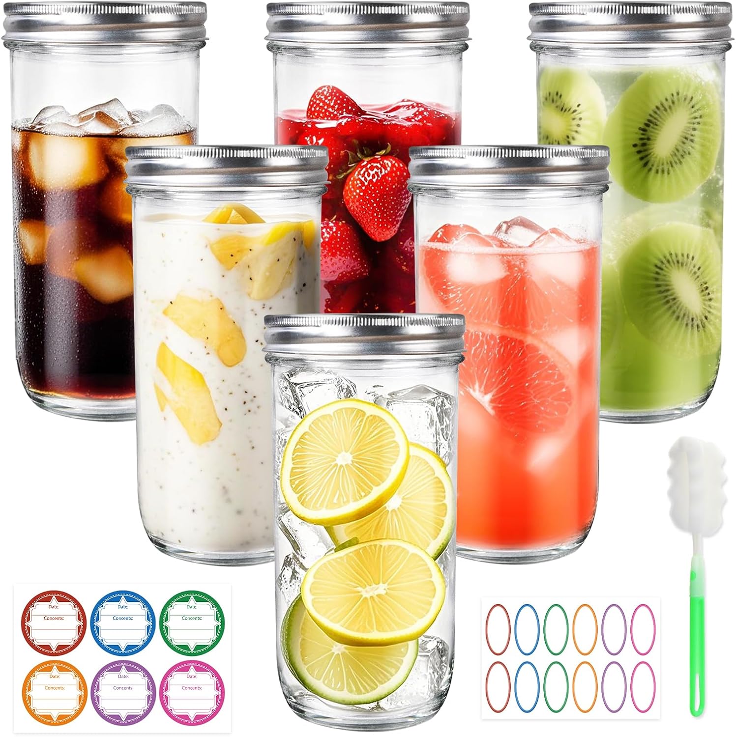 Food Storage Jars - Jars Wide Mouth 6 Pack, 24oz