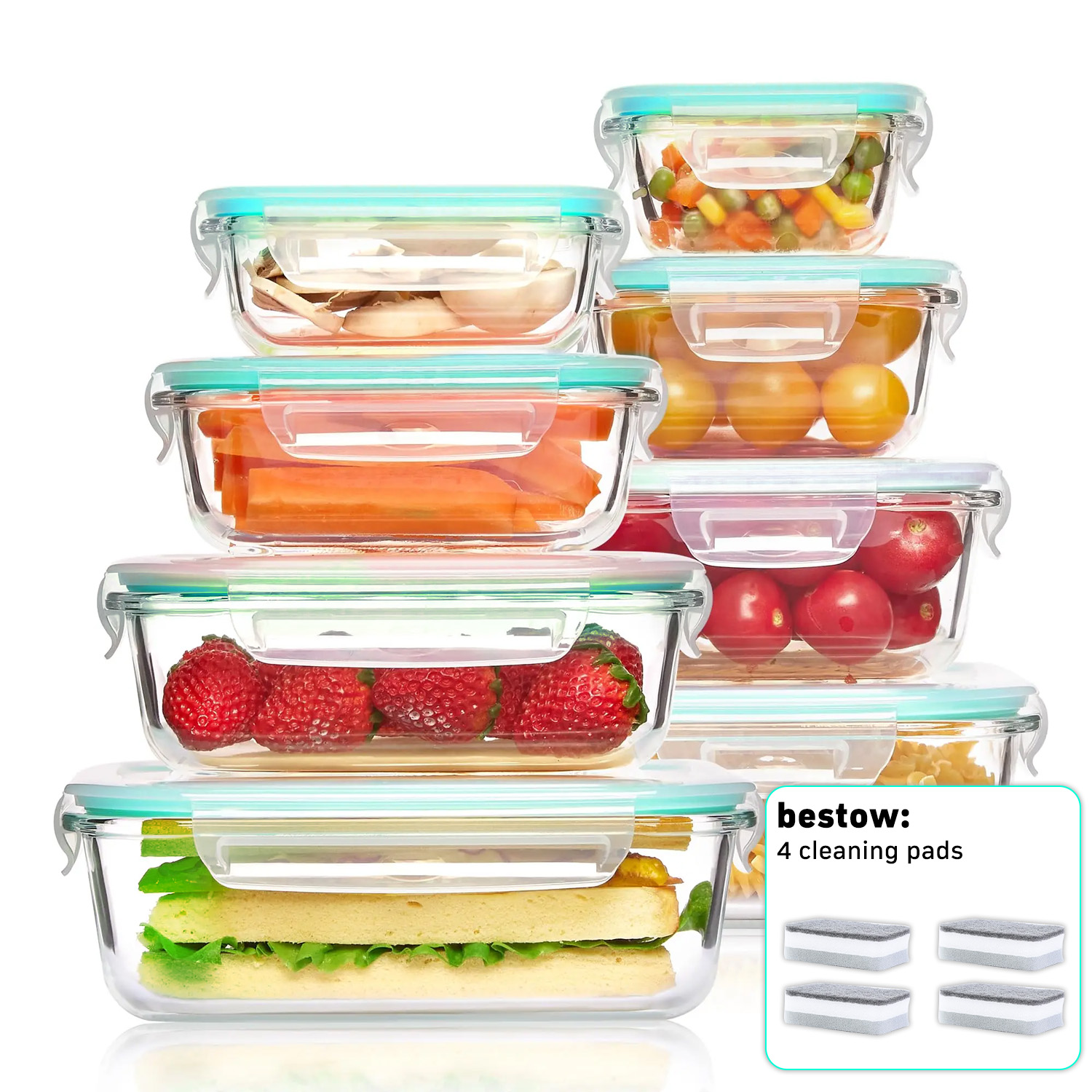 Food Storage Meals - 8-Pack Airtight Glass Food Storage Containers,Borosilicate