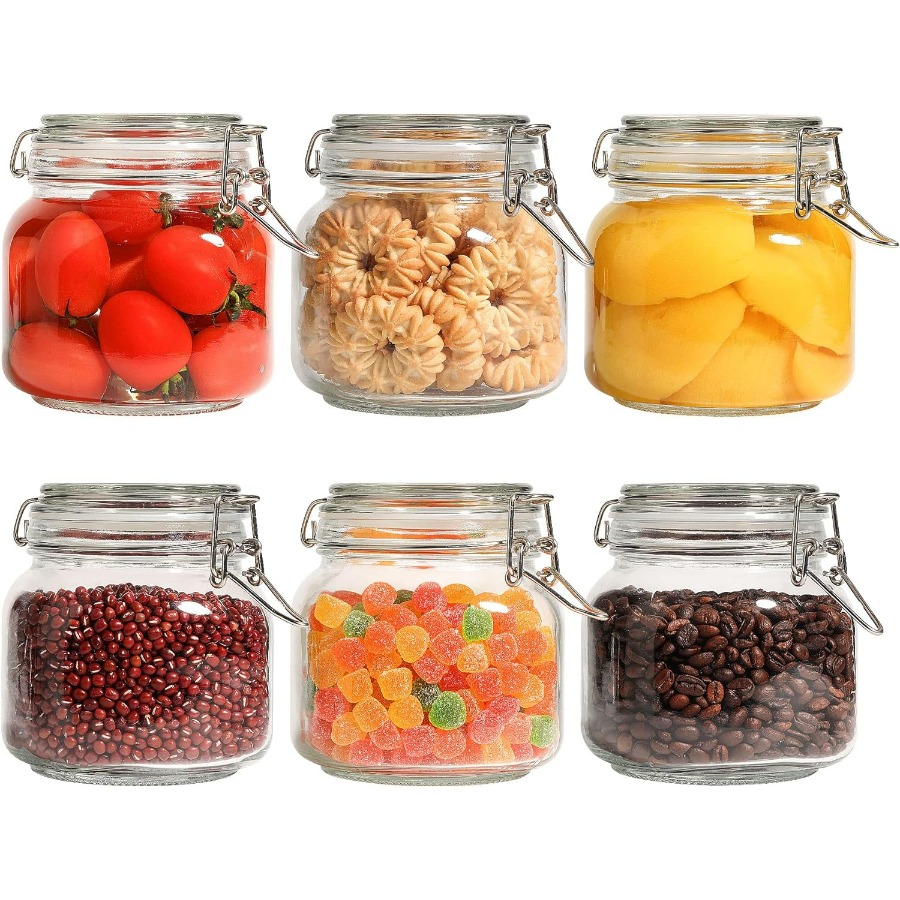 Food Storage Kitchen Container Set - 25oz Airtight Glass Canisters with Lids