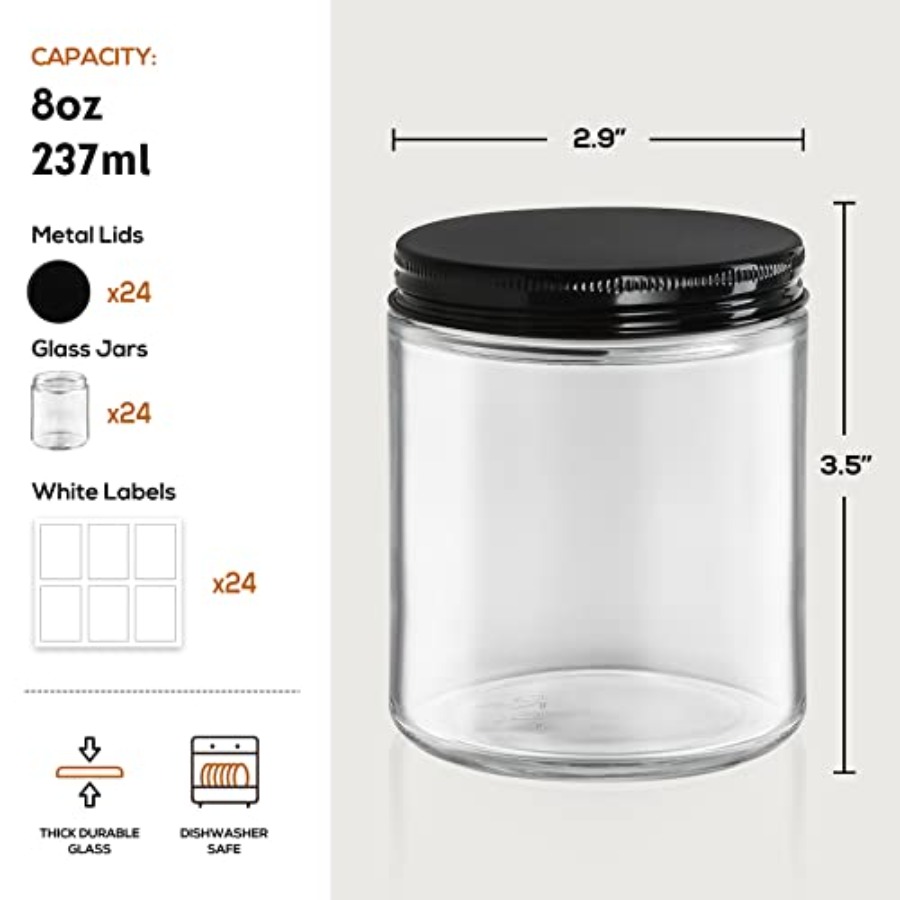 Pack, 8 OZ Thick Glass Jars wi – обзор и цена Food Storage Glass Round
