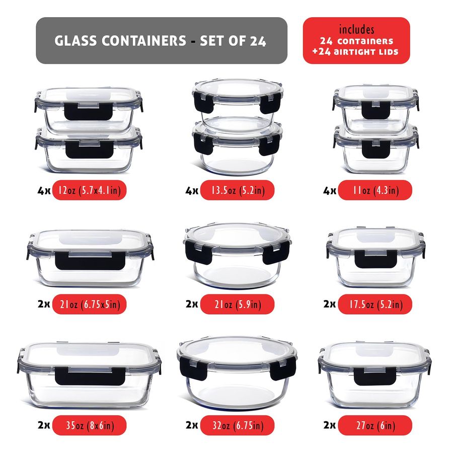 48pc Glass Storage Containers  – обзор и цена Food Storage Kitchen Container Set