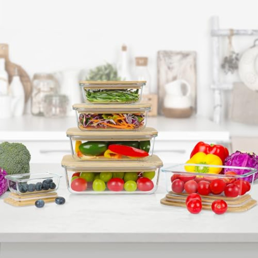 Glass Containers with Bamboo L – обзор и цена Food Storage Kitchen Container Set