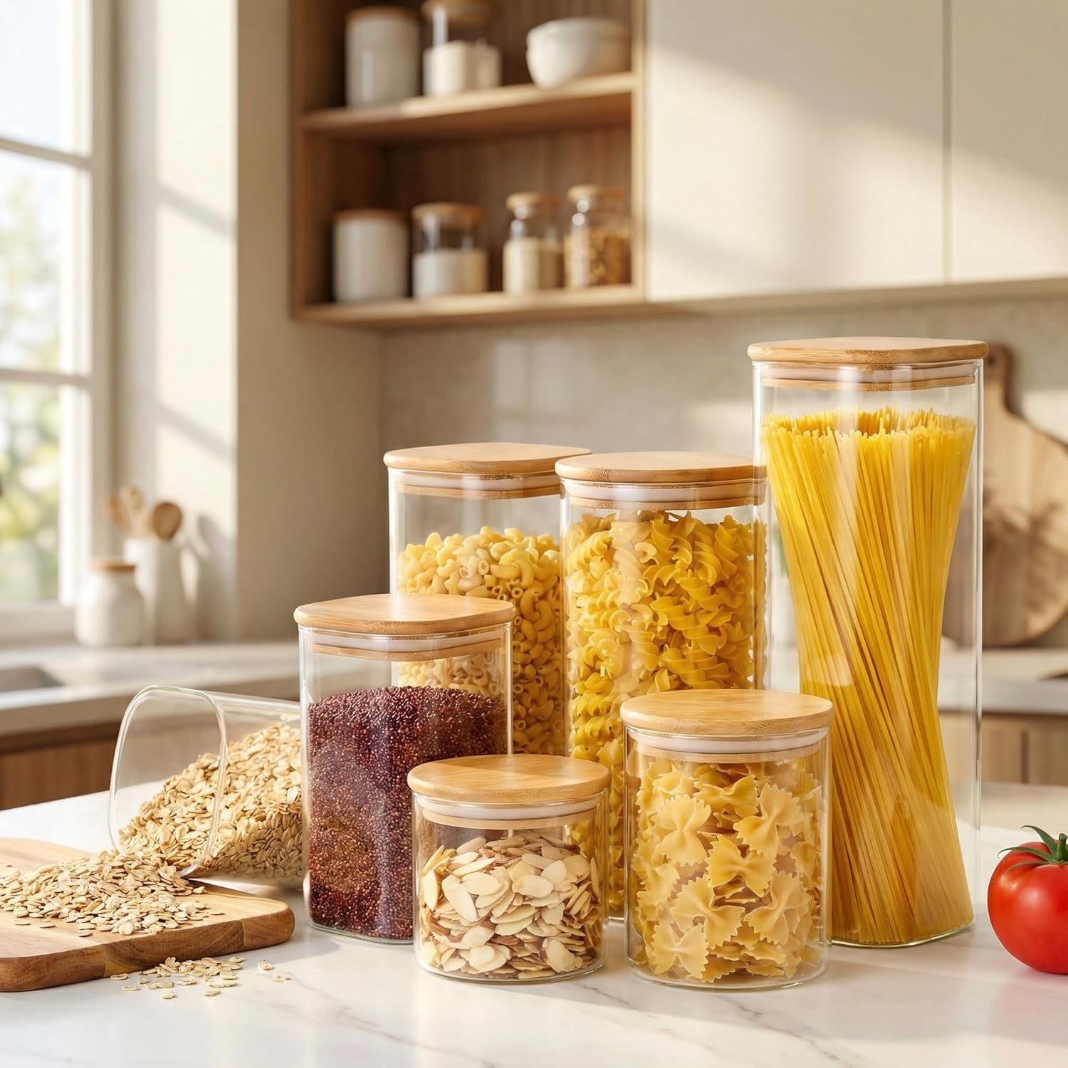 Square Glass Jars with Bamboo  – обзор и цена Food Storage Jars