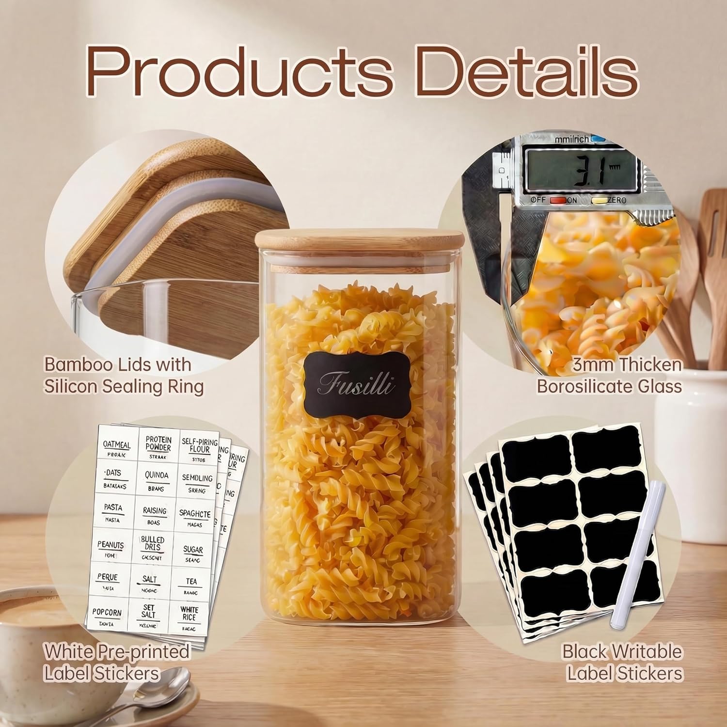 Square Glass Jars with Bamboo  – обзор и цена Food Storage Jars