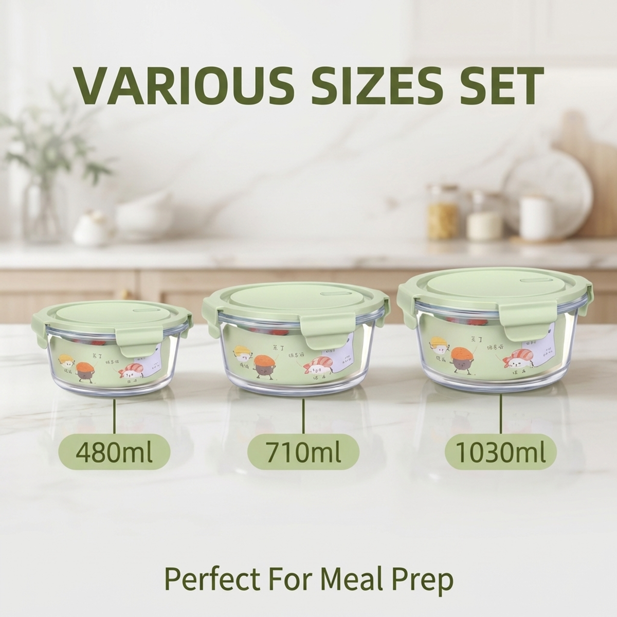 Green Cartoon Pattern Round Gl – обзор и цена Food Storage Glass Round