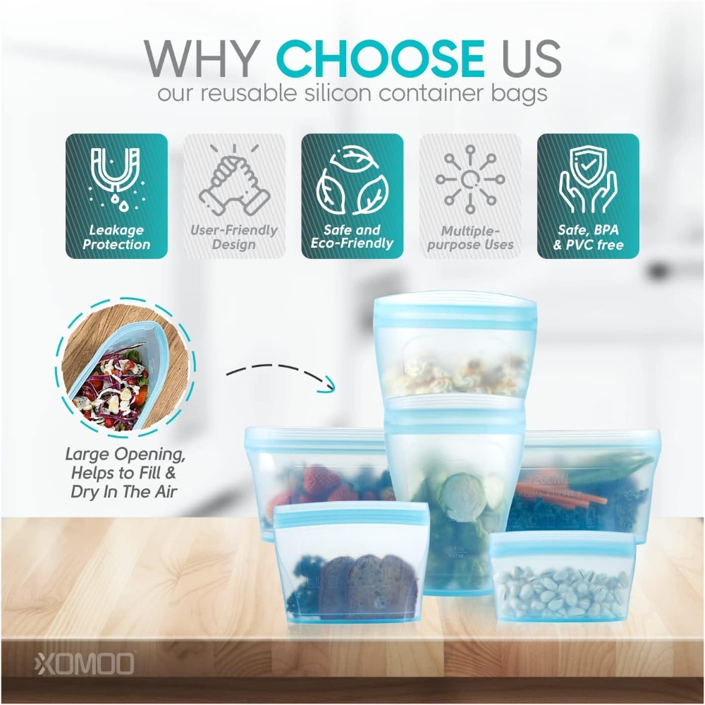 6 Pcs Reusable Silicone Food B – обзор и цена Food Storage Silicone Bags