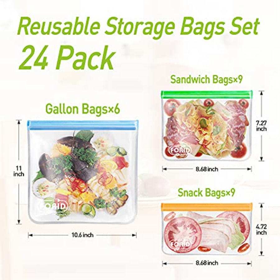24 Pack Reusable Food Storage  – обзор и цена Food Storage Silicone Bags