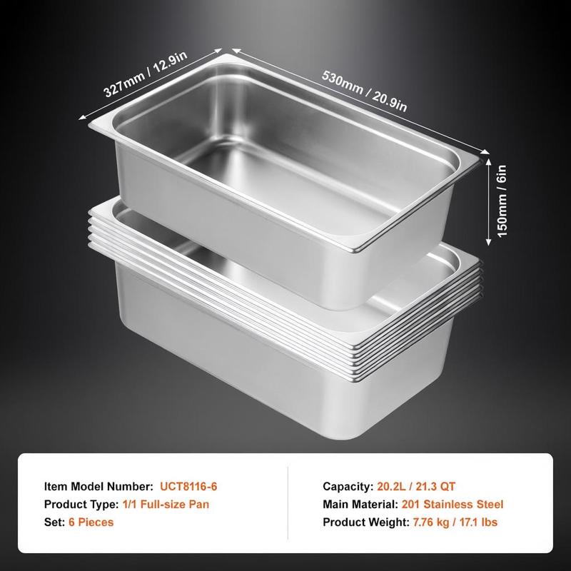 6 Pack Buffet Trays Full Size  – обзор и цена Food Storage Stainless Steel Containers