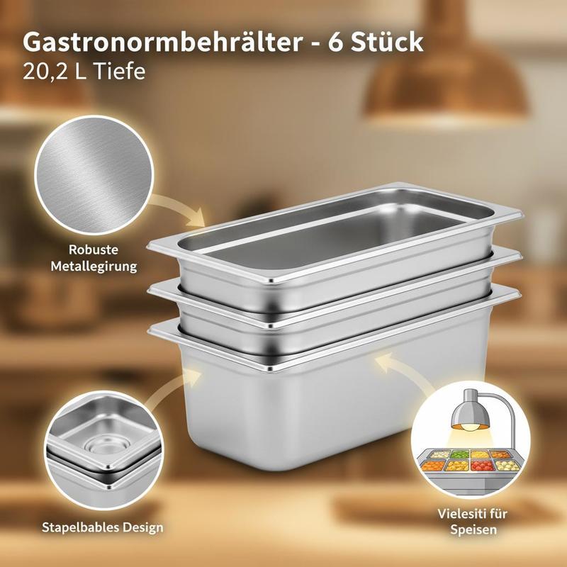 6 Pack Buffet Trays Full Size  – обзор и цена Food Storage Stainless Steel Containers